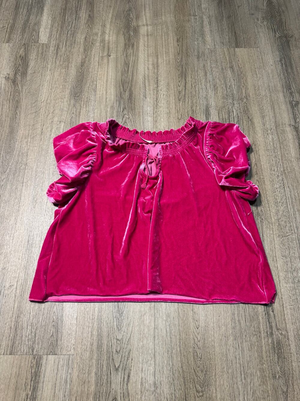 Free People Women's Hot Pink Velvet Puff-Sleeve Top
